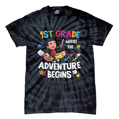 1st Grade Where The Adventure Begins Back To School Tie-Dye T-Shirt