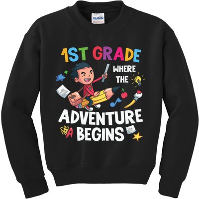 1st Grade Where The Adventure Begins Back To School Kids Sweatshirt