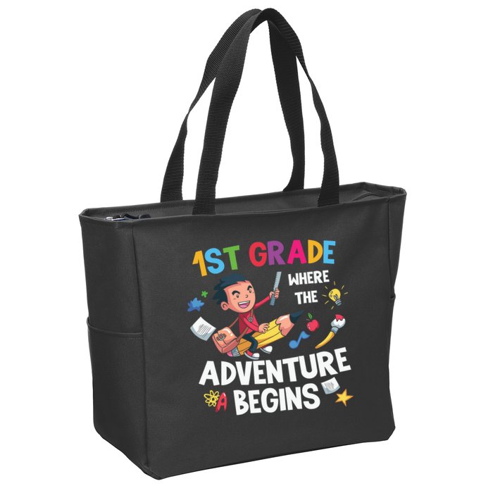 1st Grade Where The Adventure Begins Back To School Zip Tote Bag