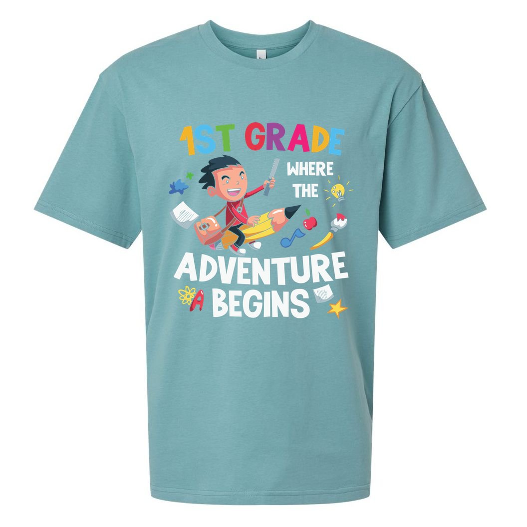 1st Grade Where The Adventure Begins Back To School Sueded Cloud Jersey T-Shirt