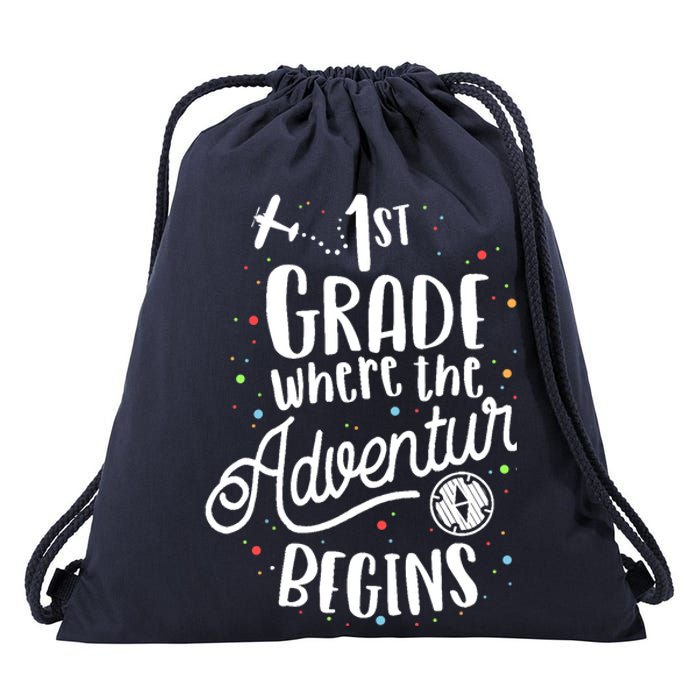 1st Grade Where The Adventure Begins First Teacher Drawstring Bag