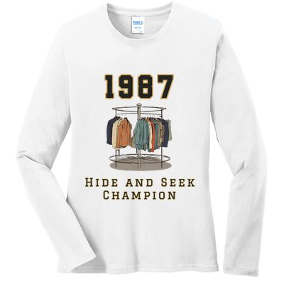 1987 Hide And Seek Champion Bigfoot Ladies Long Sleeve Shirt