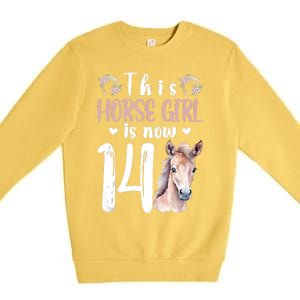 14th Horse Birthday Party 14 Year Old Girl Horses Birthday Premium Crewneck Sweatshirt