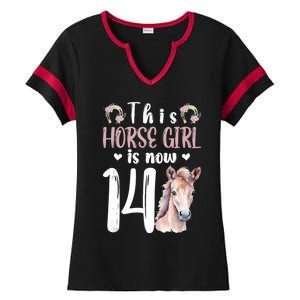 14th Horse Birthday Party 14 Year Old Girl Horses Birthday Ladies Halftime Notch Neck Tee