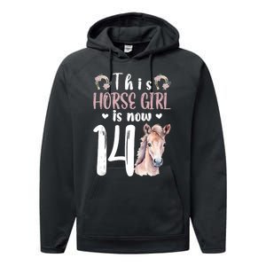 14th Horse Birthday Party 14 Year Old Girl Horses Birthday Performance Fleece Hoodie