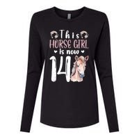 14th Horse Birthday Party 14 Year Old Girl Horses Birthday Womens Cotton Relaxed Long Sleeve T-Shirt