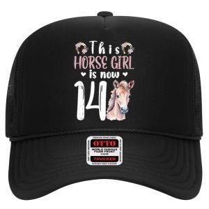 14th Horse Birthday Party 14 Year Old Girl Horses Birthday High Crown Mesh Back Trucker Hat