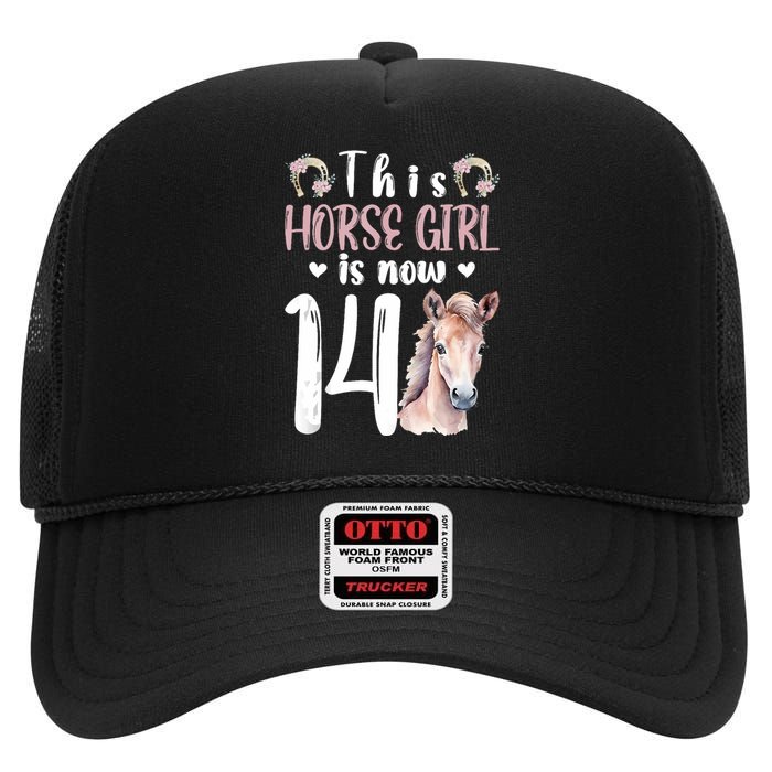 14th Horse Birthday Party 14 Year Old Girl Horses Birthday High Crown Mesh Back Trucker Hat