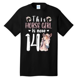 14th Horse Birthday Party 14 Year Old Girl Horses Birthday Tall T-Shirt