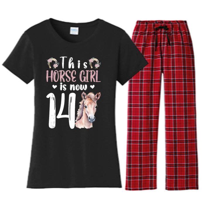 14th Horse Birthday Party 14 Year Old Girl Horses Birthday Women's Flannel Pajama Set