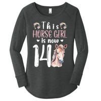 14th Horse Birthday Party 14 Year Old Girl Horses Birthday Women's Perfect Tri Tunic Long Sleeve Shirt