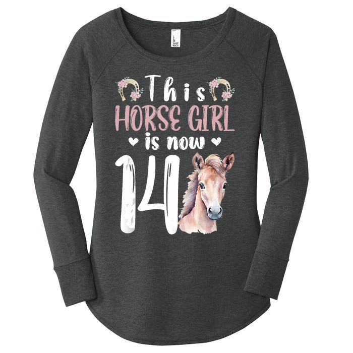 14th Horse Birthday Party 14 Year Old Girl Horses Birthday Women's Perfect Tri Tunic Long Sleeve Shirt