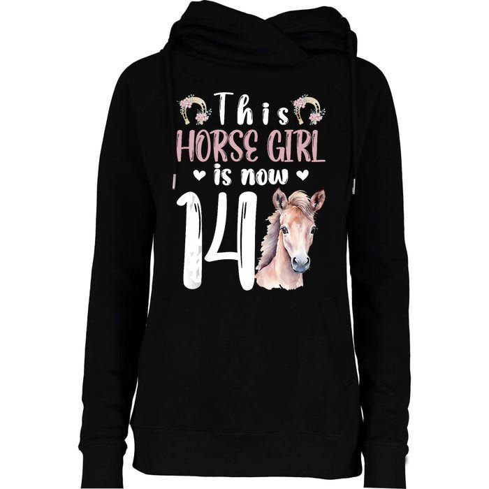 14th Horse Birthday Party 14 Year Old Girl Horses Birthday Womens Funnel Neck Pullover Hood