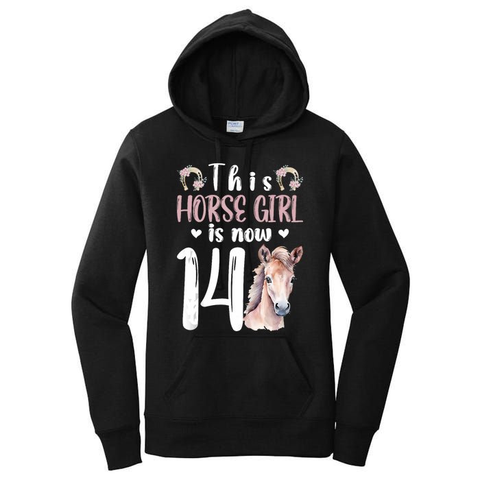 14th Horse Birthday Party 14 Year Old Girl Horses Birthday Women's Pullover Hoodie