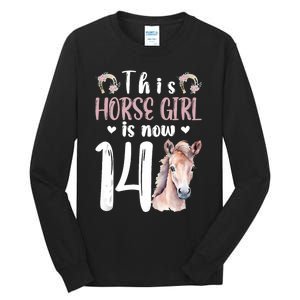 14th Horse Birthday Party 14 Year Old Girl Horses Birthday Tall Long Sleeve T-Shirt