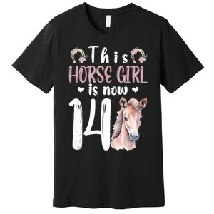 14th Horse Birthday Party 14 Year Old Girl Horses Birthday Premium T-Shirt