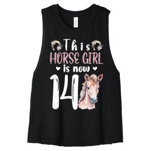 14th Horse Birthday Party 14 Year Old Girl Horses Birthday Women's Racerback Cropped Tank