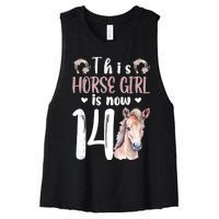 14th Horse Birthday Party 14 Year Old Girl Horses Birthday Women's Racerback Cropped Tank