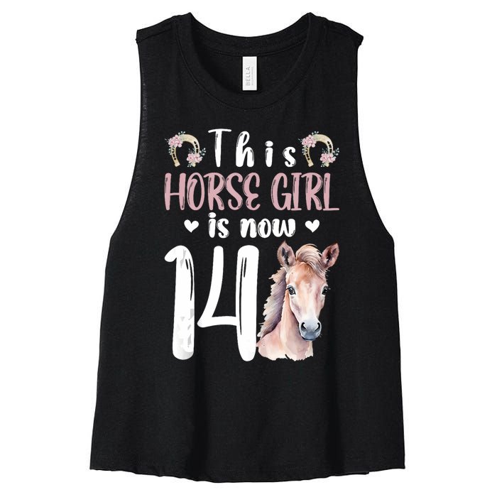 14th Horse Birthday Party 14 Year Old Girl Horses Birthday Women's Racerback Cropped Tank