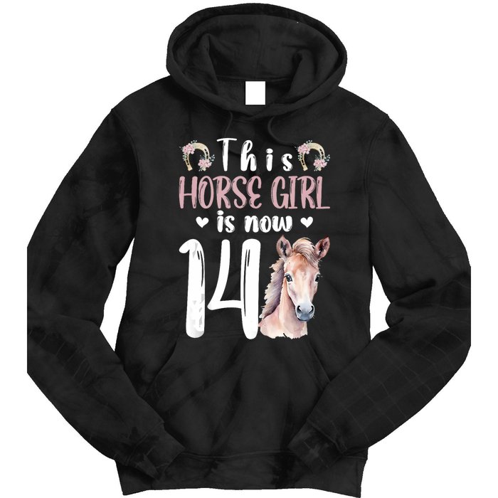 14th Horse Birthday Party 14 Year Old Girl Horses Birthday Tie Dye Hoodie