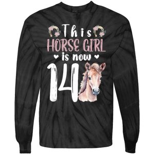 14th Horse Birthday Party 14 Year Old Girl Horses Birthday Tie-Dye Long Sleeve Shirt