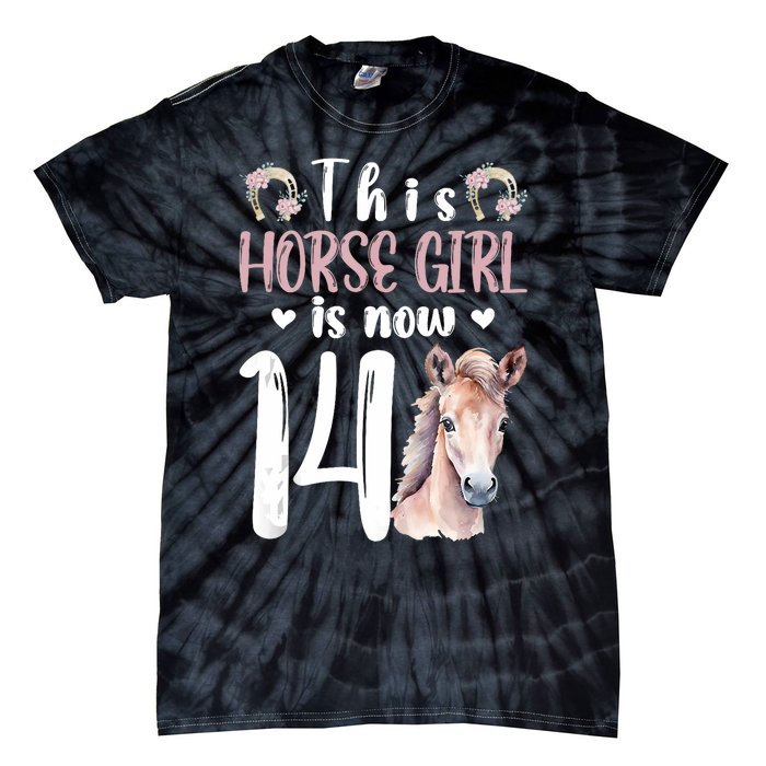 14th Horse Birthday Party 14 Year Old Girl Horses Birthday Tie-Dye T-Shirt