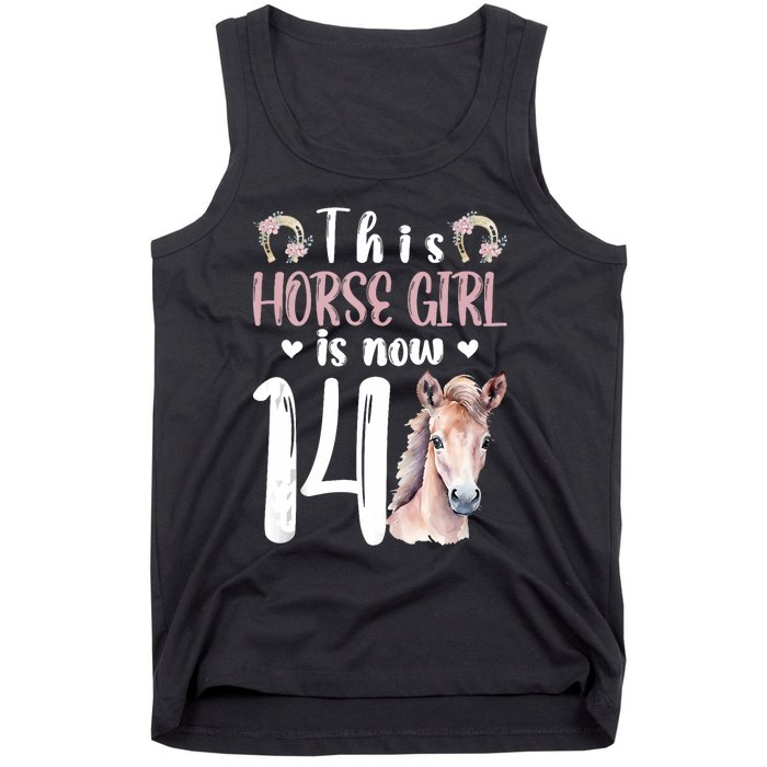 14th Horse Birthday Party 14 Year Old Girl Horses Birthday Tank Top