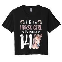 14th Horse Birthday Party 14 Year Old Girl Horses Birthday Women's Crop Top Tee