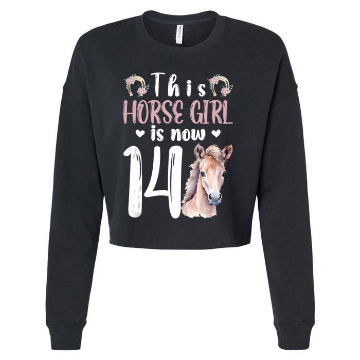 14th Horse Birthday Party 14 Year Old Girl Horses Birthday Cropped Pullover Crew