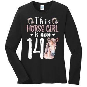 14th Horse Birthday Party 14 Year Old Girl Horses Birthday Ladies Long Sleeve Shirt