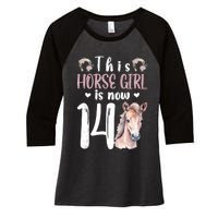 14th Horse Birthday Party 14 Year Old Girl Horses Birthday Women's Tri-Blend 3/4-Sleeve Raglan Shirt