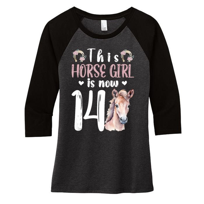 14th Horse Birthday Party 14 Year Old Girl Horses Birthday Women's Tri-Blend 3/4-Sleeve Raglan Shirt