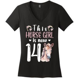 14th Horse Birthday Party 14 Year Old Girl Horses Birthday Women's V-Neck T-Shirt