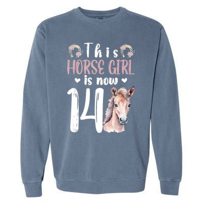 14th Horse Birthday Party 14 Year Old Girl Horses Birthday Garment-Dyed Sweatshirt