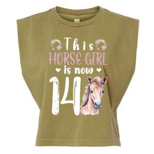 14th Horse Birthday Party 14 Year Old Girl Horses Birthday Garment-Dyed Women's Muscle Tee