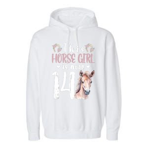 14th Horse Birthday Party 14 Year Old Girl Horses Birthday Garment-Dyed Fleece Hoodie