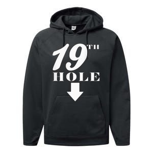 19th Hole With Arrow Funny Golfer Joke Performance Fleece Hoodie