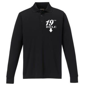 19th Hole With Arrow Funny Golfer Joke Performance Long Sleeve Polo