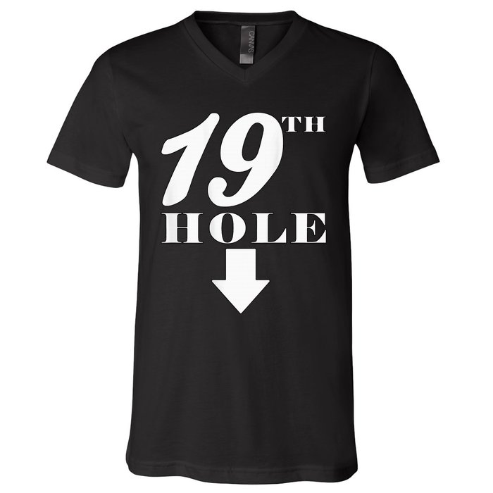 19th Hole With Arrow Funny Golfer Joke V-Neck T-Shirt