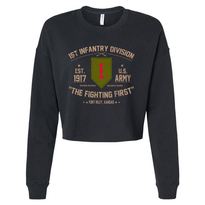 1st Infantry Division Veteran The Fighting First Cropped Pullover Crew