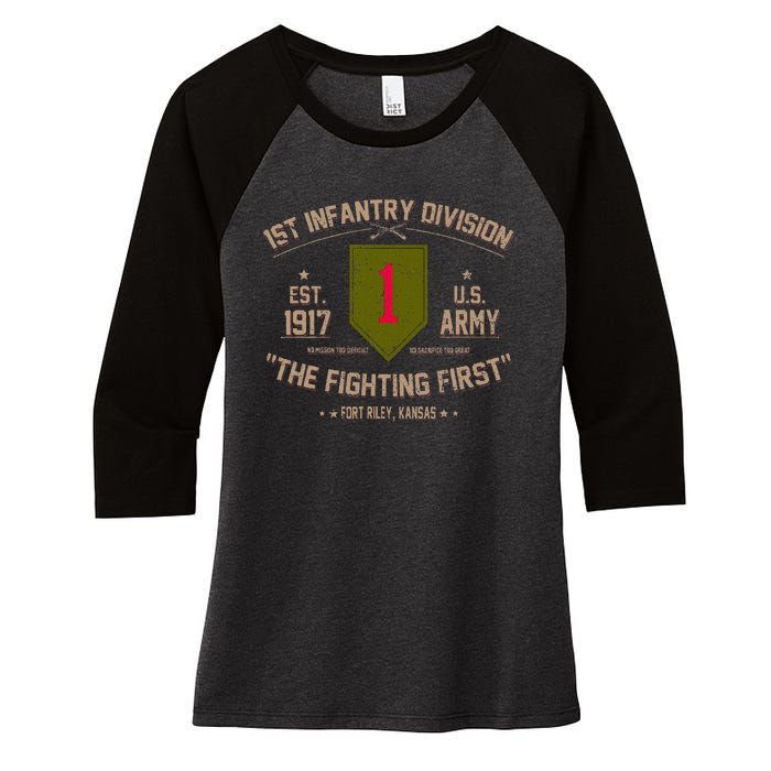 1st Infantry Division Veteran The Fighting First Women's Tri-Blend 3/4-Sleeve Raglan Shirt