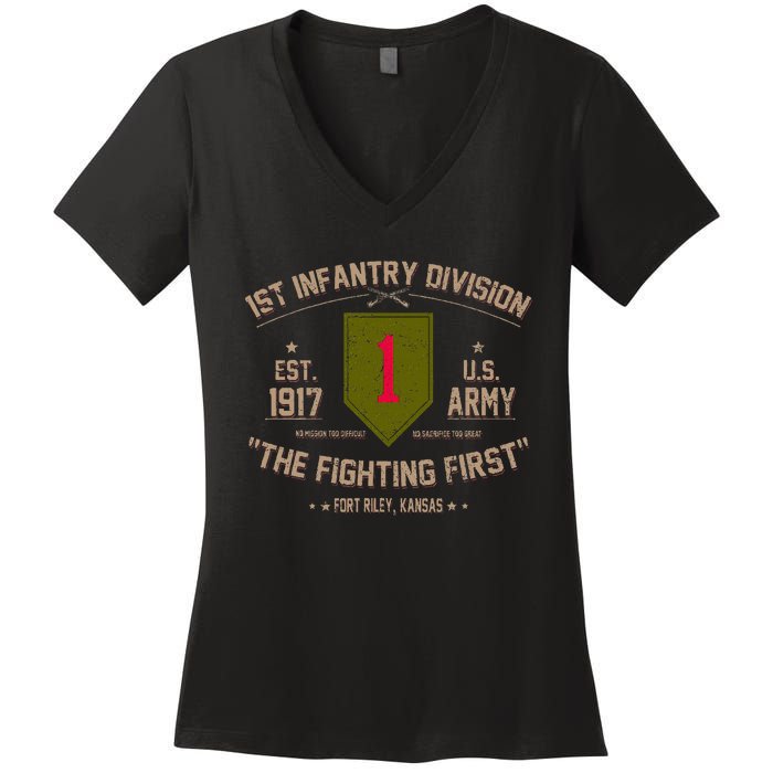 1st Infantry Division Veteran The Fighting First Women's V-Neck T-Shirt