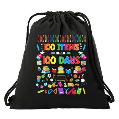 100 Items For 100 Days 100th Day Of School Drawstring Bag