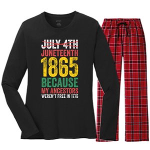 1865 Is Freedom Day My Ancestors Not Free In 1776 Juneteenth Women's Long Sleeve Flannel Pajama Set 