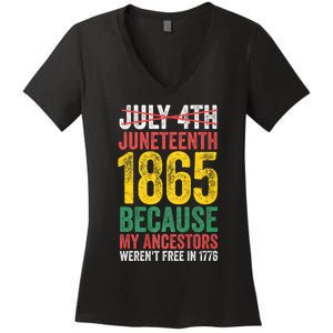 1865 Is Freedom Day My Ancestors Not Free In 1776 Juneteenth Women's V-Neck T-Shirt