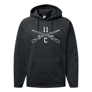 11c Infantry Mortarman Crossed Rifles Performance Fleece Hoodie