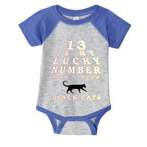 13 Is My Lucky Number And I Like Black Cats Gift Lucky Cat Gift Infant Baby Jersey Bodysuit