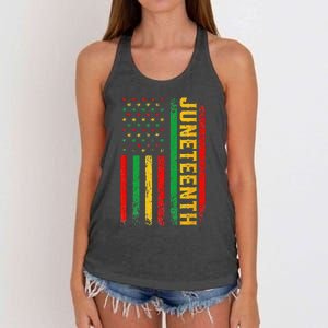 1865 Juneteenth Black History American Flag African Women's Knotted Racerback Tank