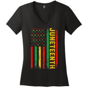 1865 Juneteenth Black History American Flag African Women's V-Neck T-Shirt