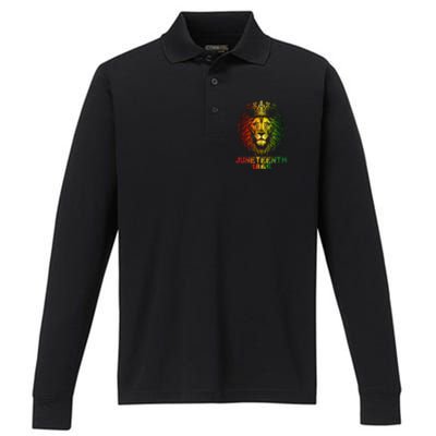 1865 Juneteenth Celebrate Lion African American Freedom Day Performance Long Sleeve Polo